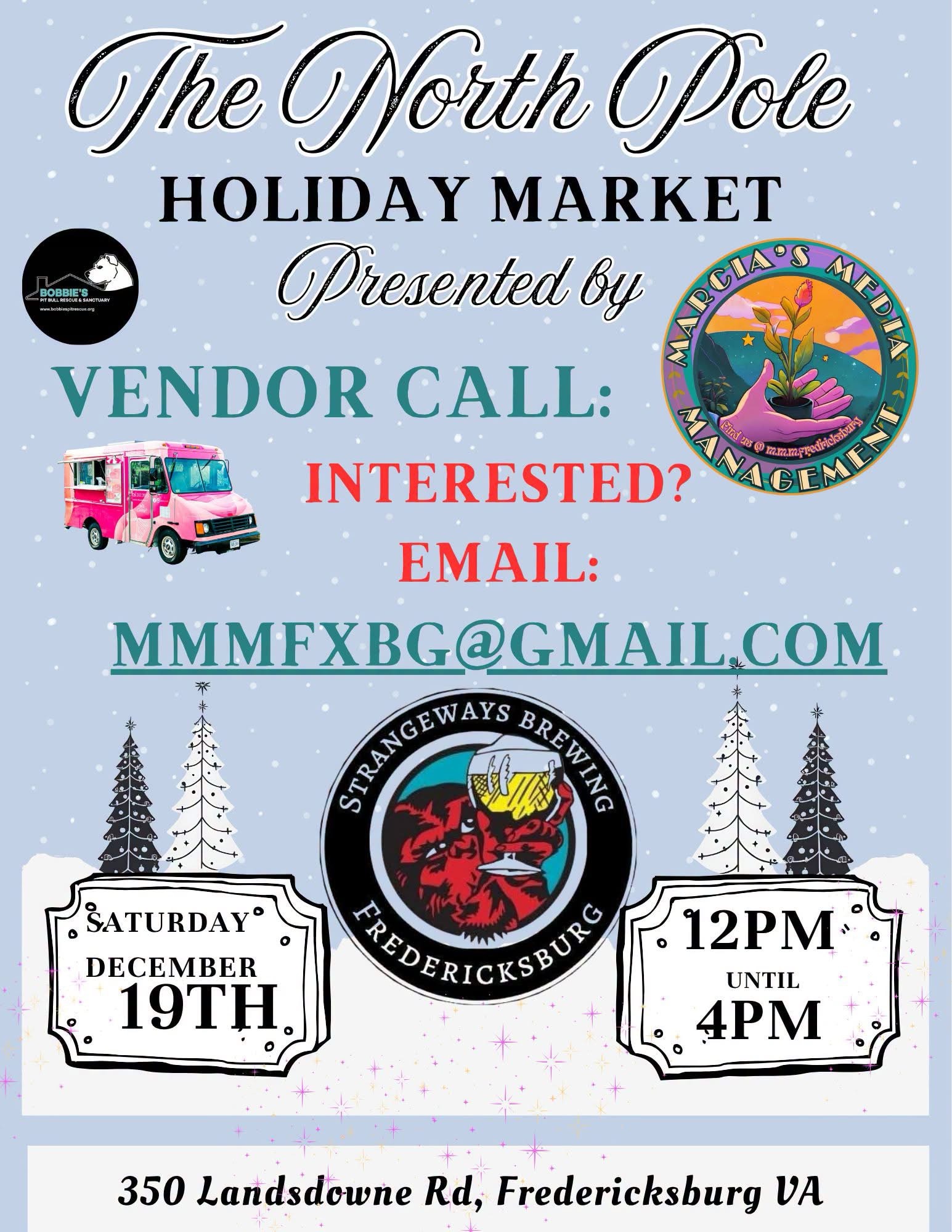 The North Pole Holiday Market event poster — December 19, 2026 at Strangeways Brewing Fredericksburg